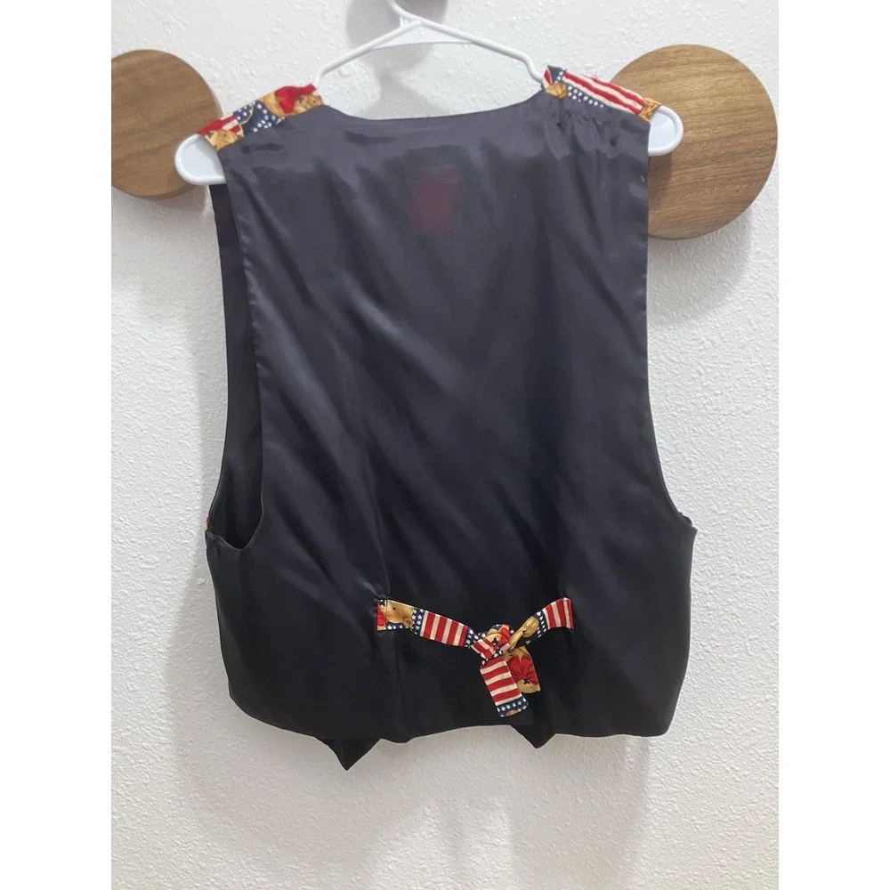 Vintage JLN USA Patriotic Teddy Bear Flag Print Vest Large Made in USA - Picture 4 of 10